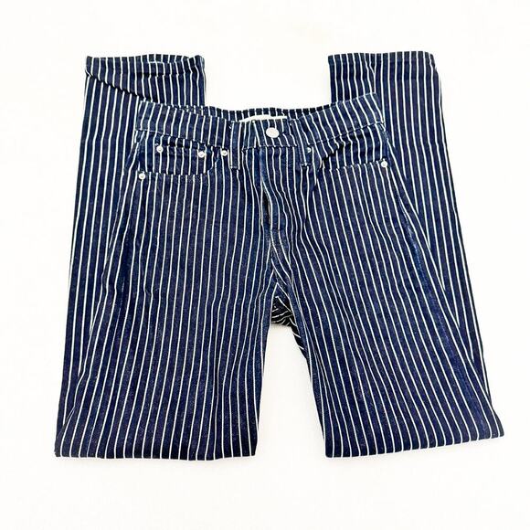 Levi's Wedgie Straight Pin Stripe Button Fly Dark Wash Denim Jeans Size 24 x 28 - Picture 4 of 11